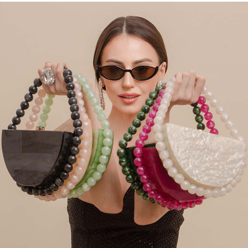 Luxury Pearlescent Bead Chain  - Tortoiseshell Bag Acrylic avaliação e preço